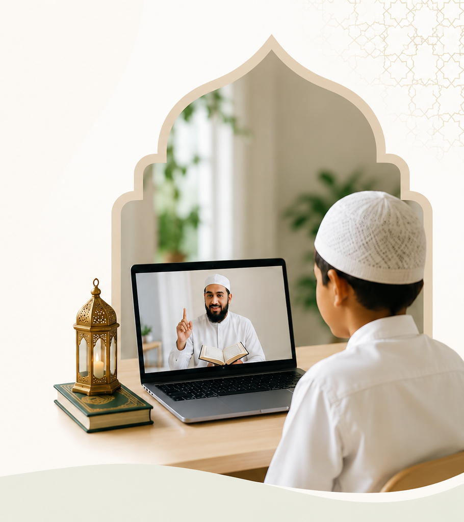 Child learning Quran online with a certified teacher